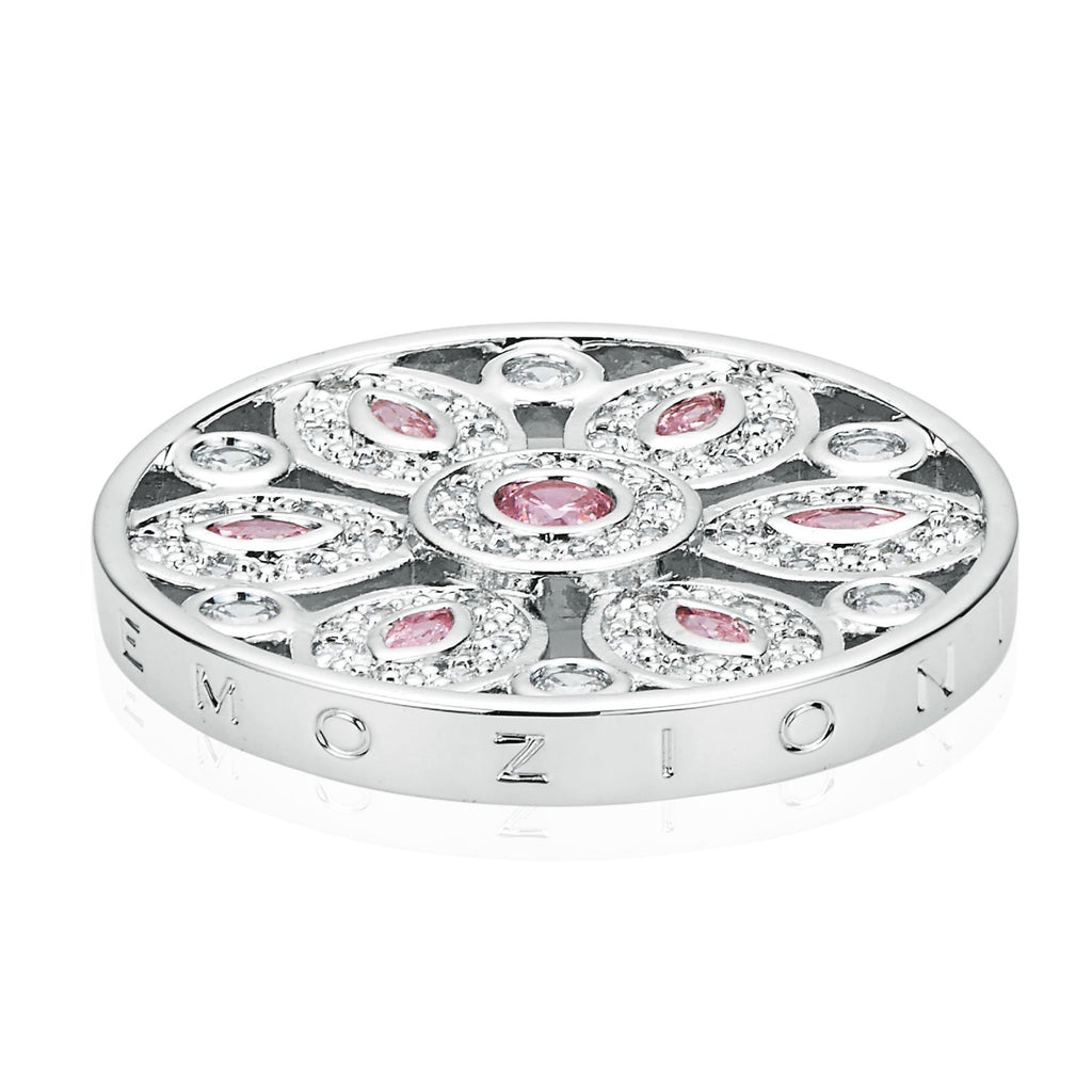 Emozioni Sterling Silver Plated Pink Cubic Zirconia 25mm Coin