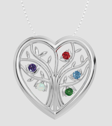 Personalised 5 Birthstones Heart Tree Pendant