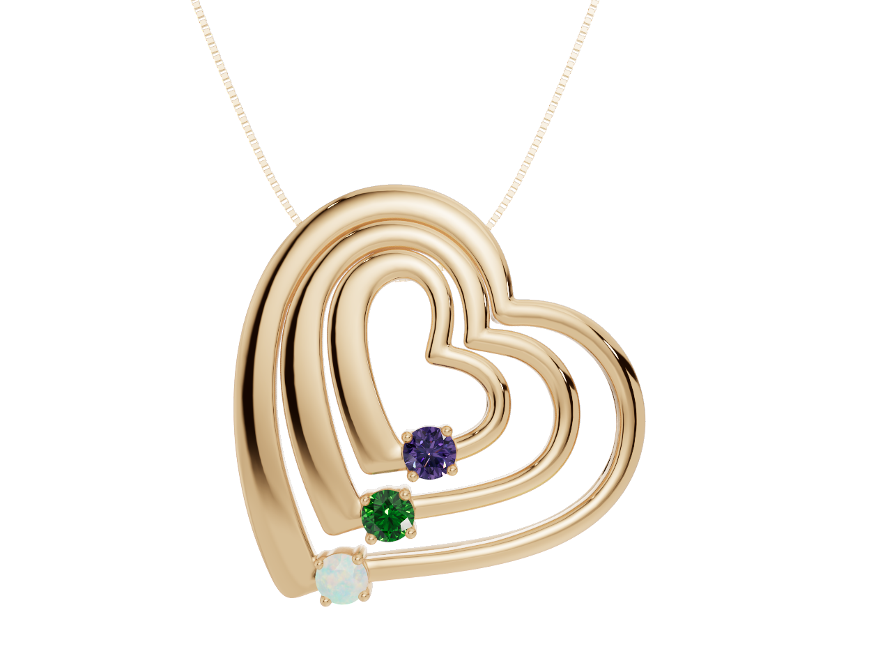 Personalised 3 Birthstones Multi Layered Heart Pendant