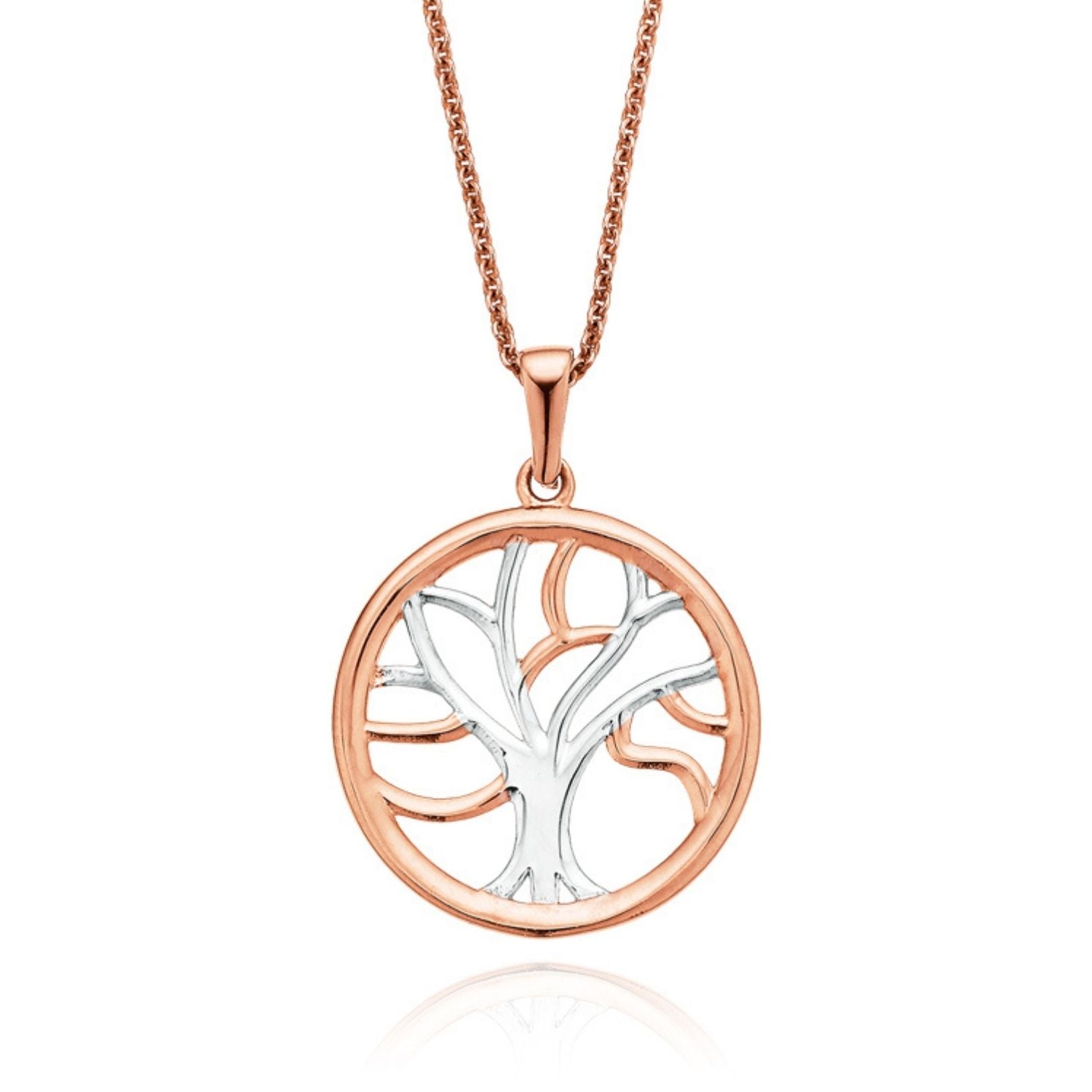 9ct Rose Gold Tree of Life Rhodium Plated Pendant Zamels