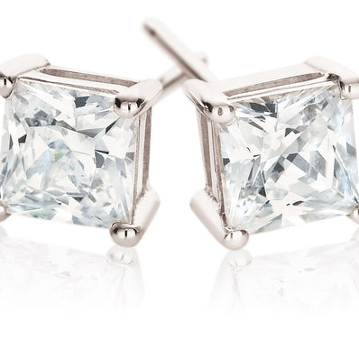 HUSH 9ct White Gold Princess Cut with 1 CARAT tw of Diamond Simulants Stud Earrings