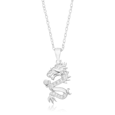 Sterling Silver Round Cubic Zirconia Dragon Pendant
