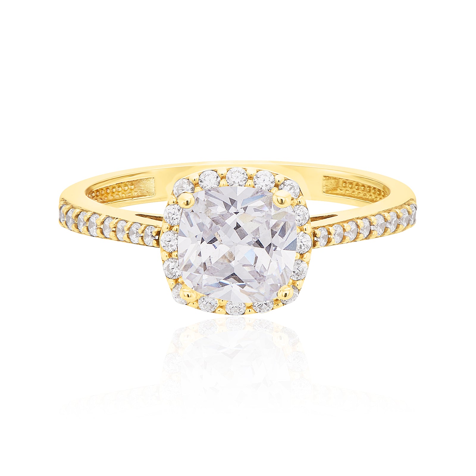 9ct Yellow Gold Round Cut Wheat Cubic Zirconia Ring