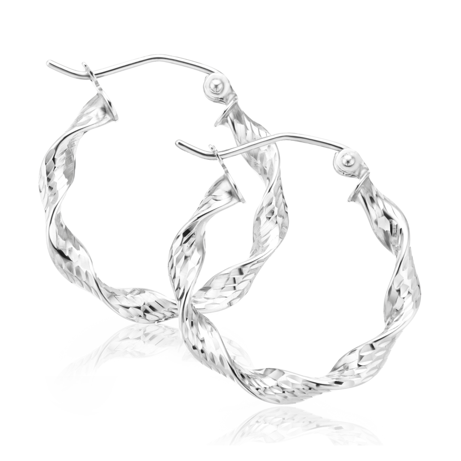 9ct White Gold Round 3x20mm Twist Hoop Earrings