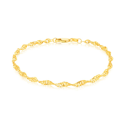 9ct Yellow Gold Silver Filled 19cm 50 Gauge Singapore Bracelet