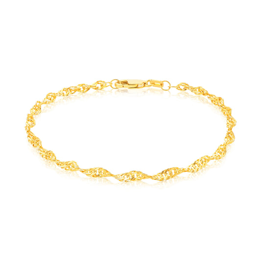 9ct Yellow Gold Silver Filled 19cm 50 Gauge Singapore Bracelet