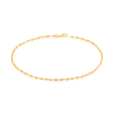 9ct Yellow Gold Silver Filled 25cm Singapore 35 Gauge Anklet