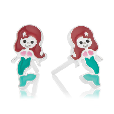 Sterling Silver Enamel Mermaid Children's Earrings