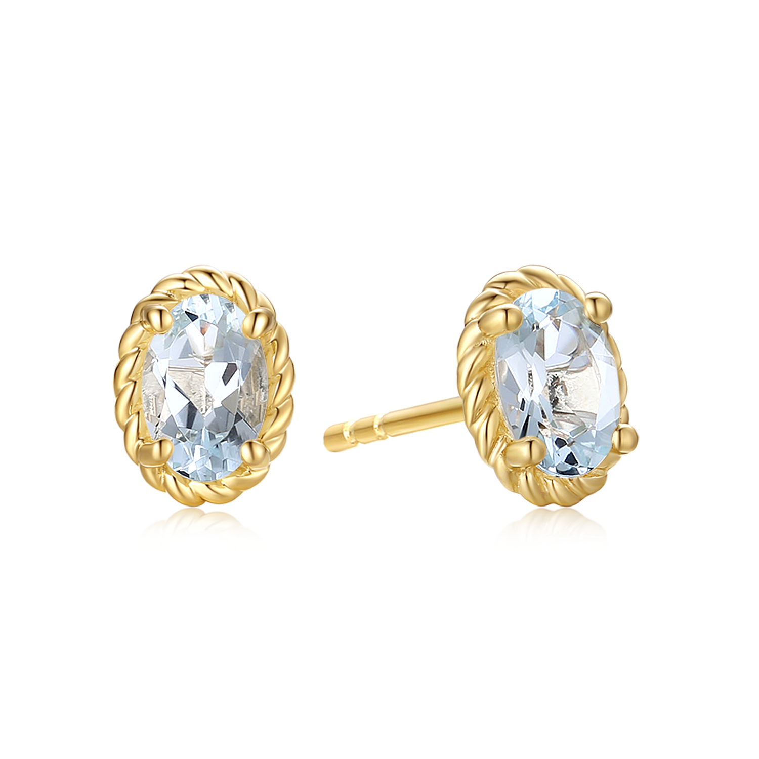 9ct Yellow Gold Oval 6x4mm Aquamarine March Earrings