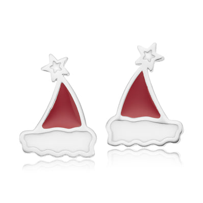 Sterling Silver Enamel Santa Hat Stud Earrings