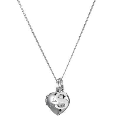 Sterling Silver Heart 40cm Locket & Initial S Children's Pendant