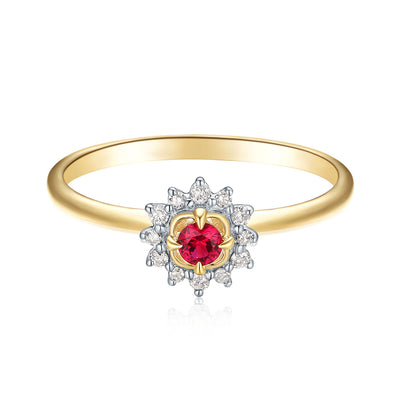 9ct Yellow Gold Round Cut Created Ruby Diamond Set Ring