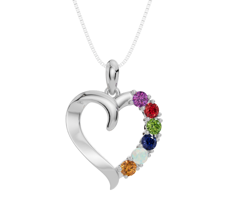 Personalised 6 Birthstone Heart Pendant