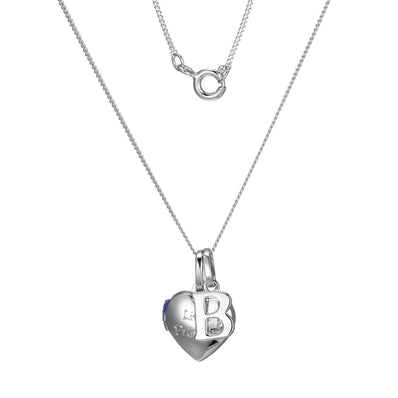 Sterling Silver Heart 40cm Locket & Initial B Children's Pendant