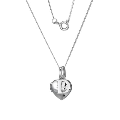 Sterling Silver Heart 40cm Locket & Initial D Children's Pendant