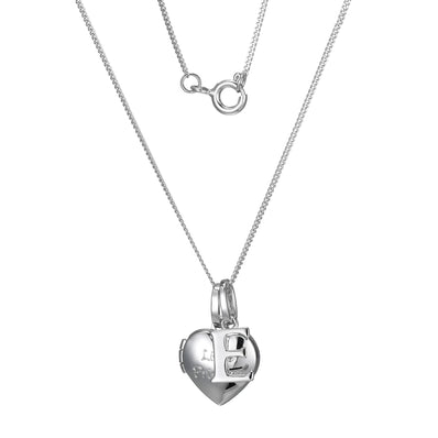 Sterling Silver Heart 40cm Locket & Initial E Children's Pendant