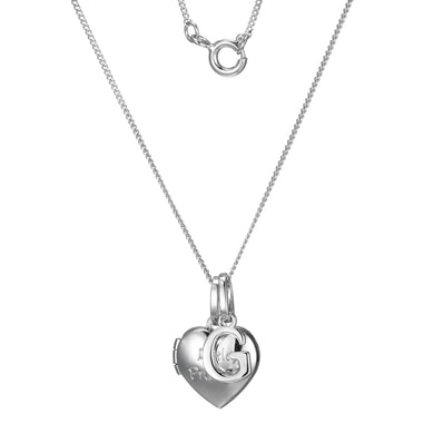 Sterling Silver Heart 40cm Locket & Initial G Children's Pendant