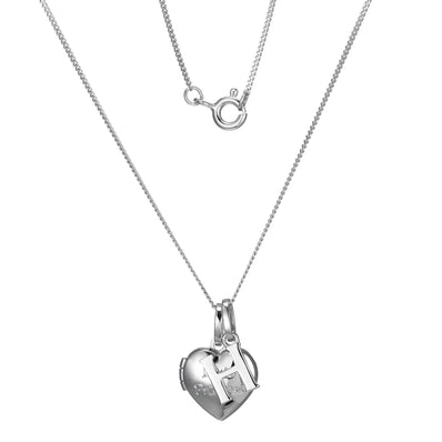 Sterling Silver Heart 40cm Locket & Initial H Children's Pendant