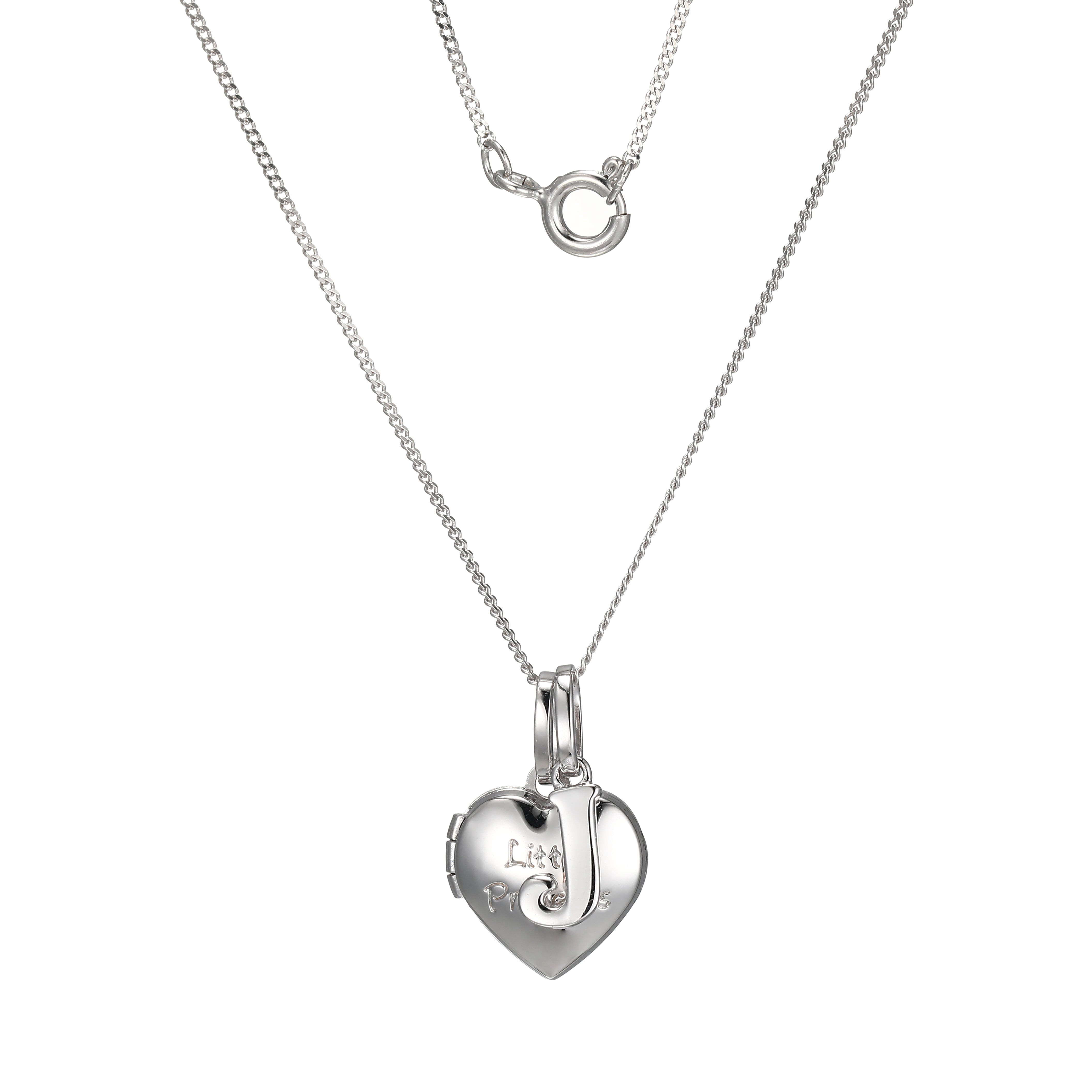 Sterling Silver Heart 40cm Locket Initial J Children's Pendant