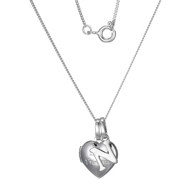 Sterling Silver Heart 40cm Locket & Initial N Children's Pendant