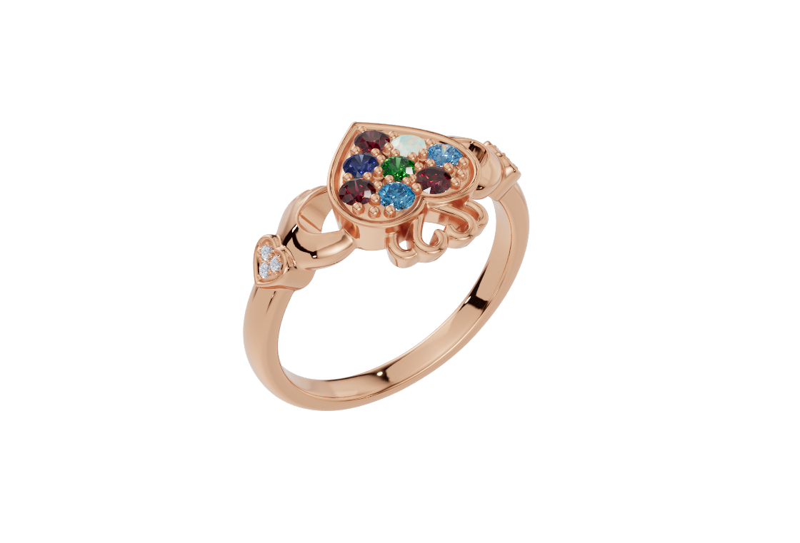 Personalised Heart with 8 Birthstones Set Ring