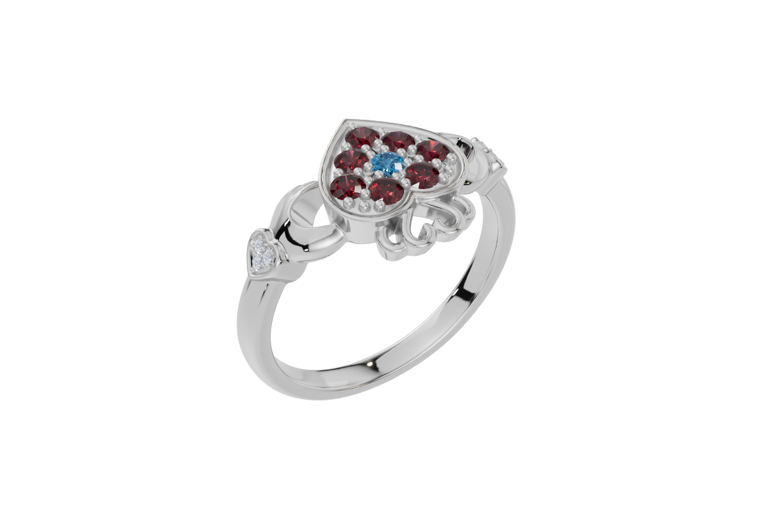 Personalised Heart with 8 Birthstones Set Ring