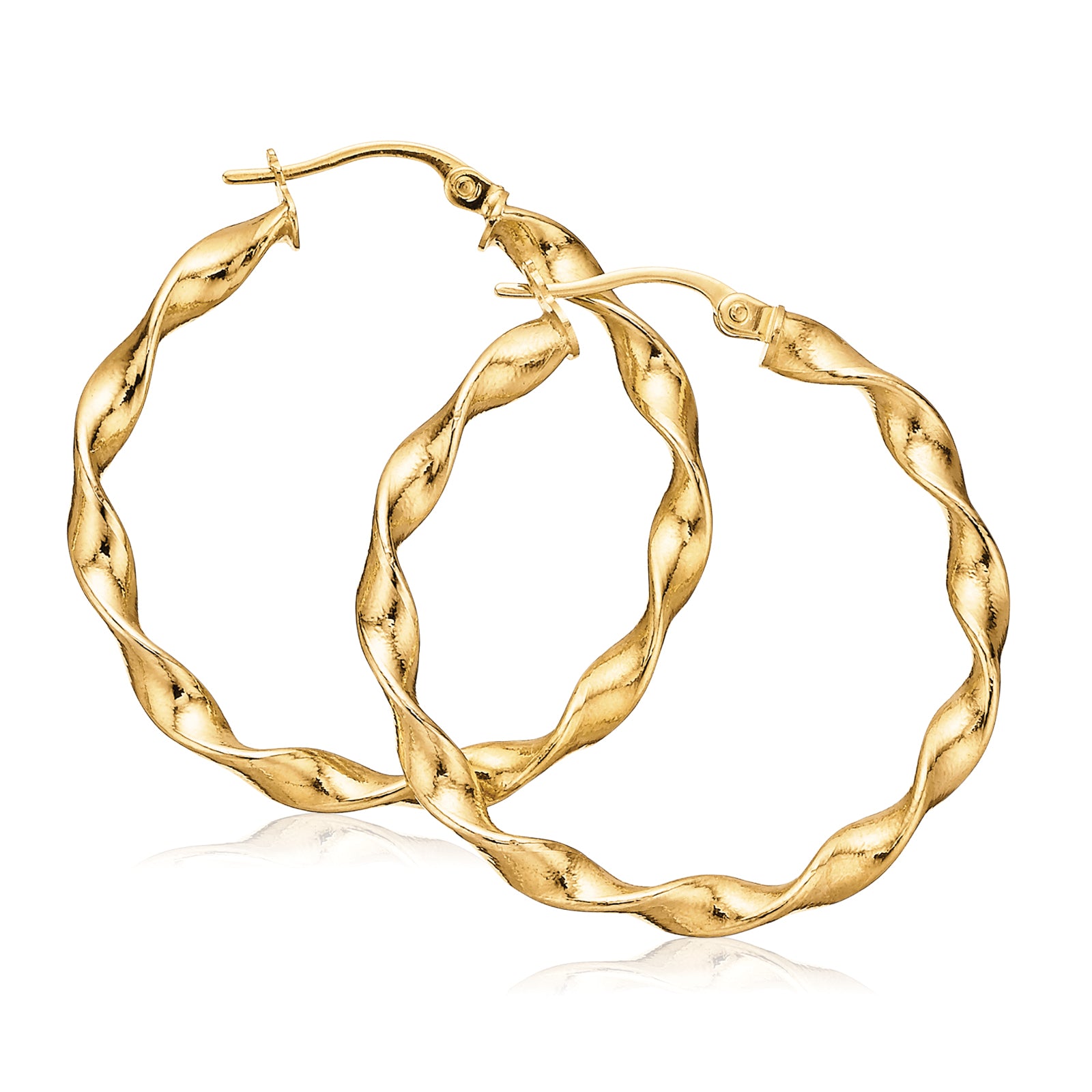 9ct Yellow Gold 25mm Twist Hoop Earrings - Main Image