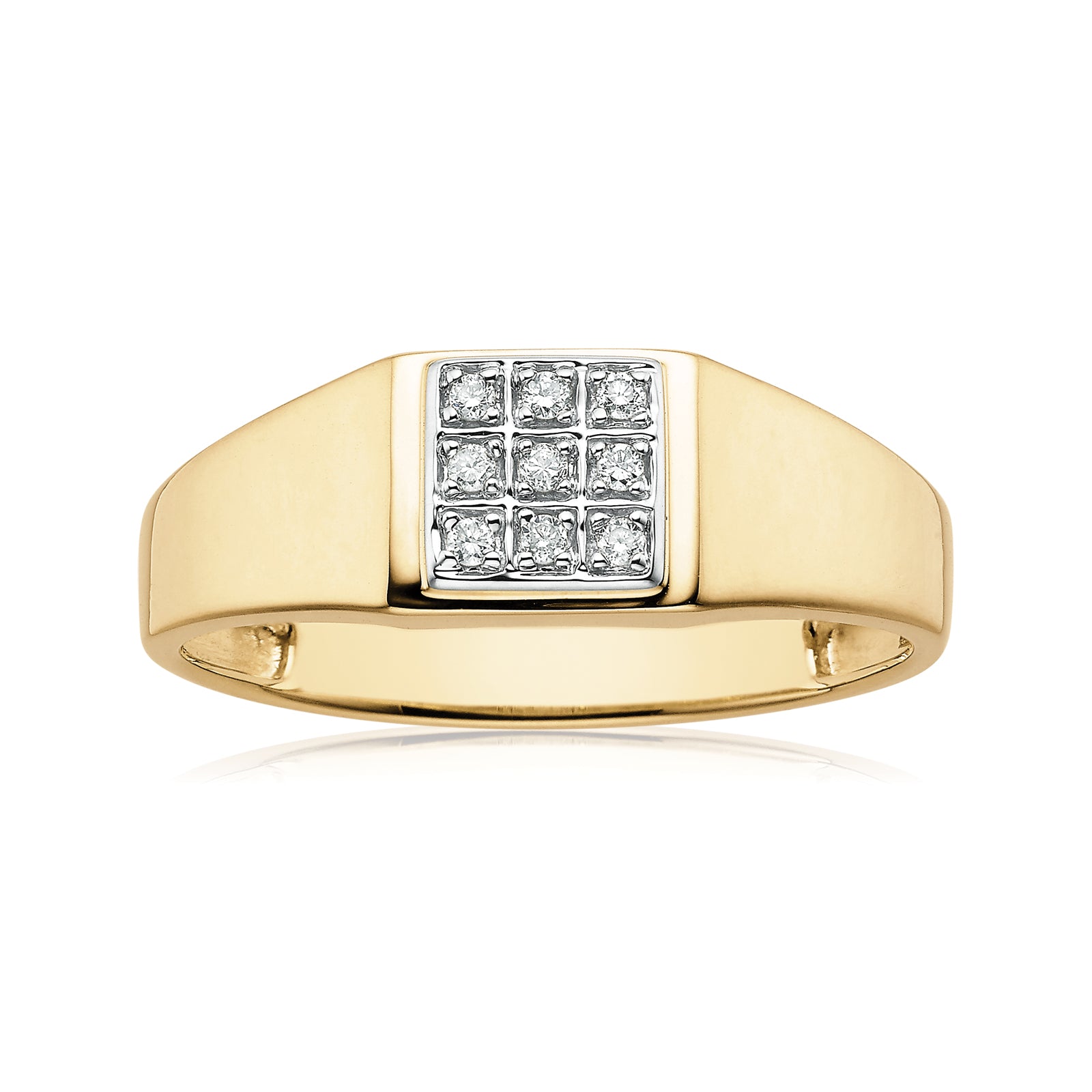 9ct Yellow Gold Diamond Set Three Row Mens Ring