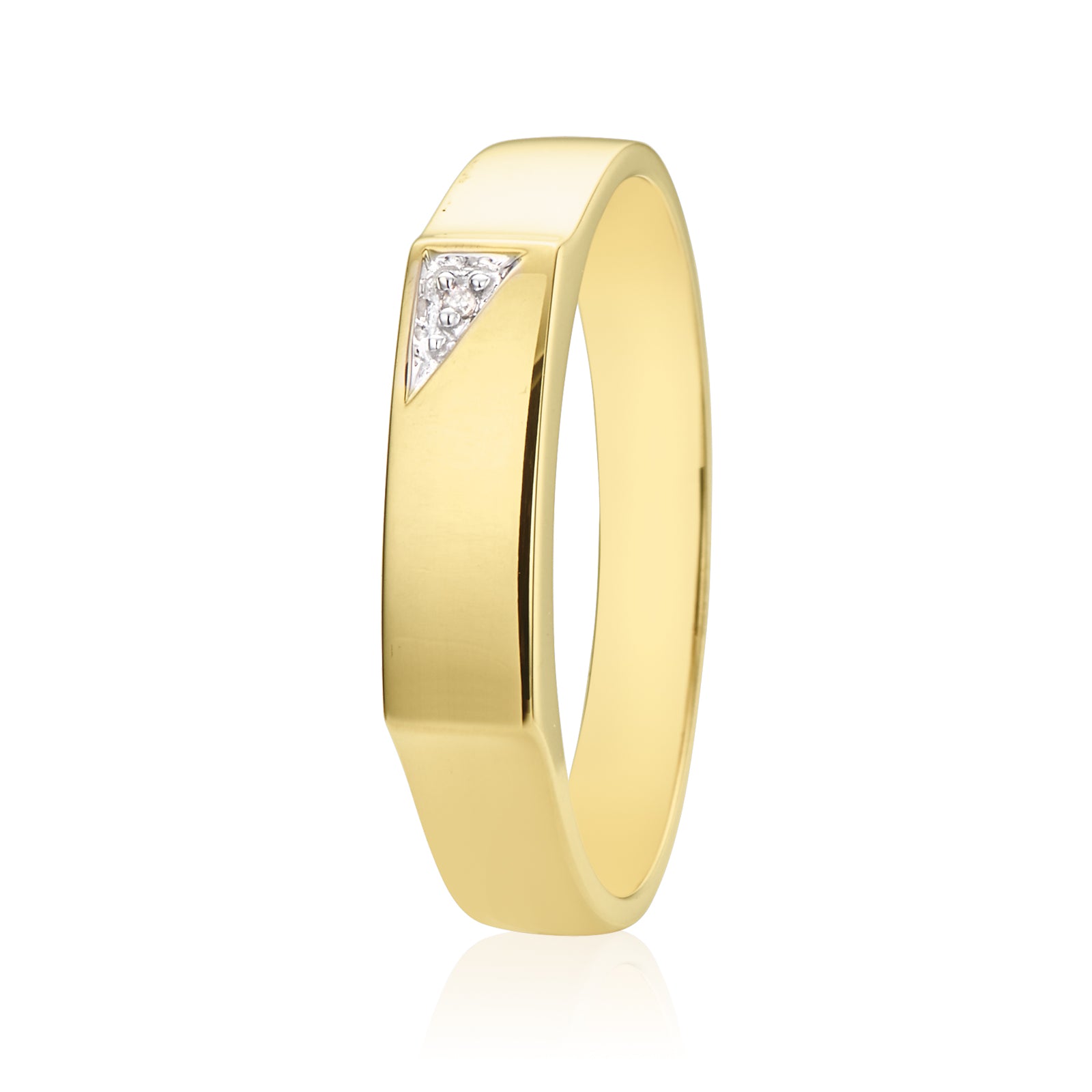 9ct Yellow Gold Diamond Set Corner Design Mens Ring