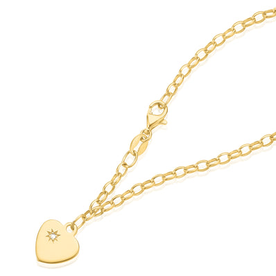 9ct Yellow Gold Diamond Set 19cm Oval Belcher Heart Bracelet