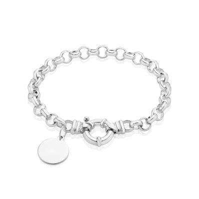 Sterling Silver 19cm Round Belcher with Disc Charm Bracelet