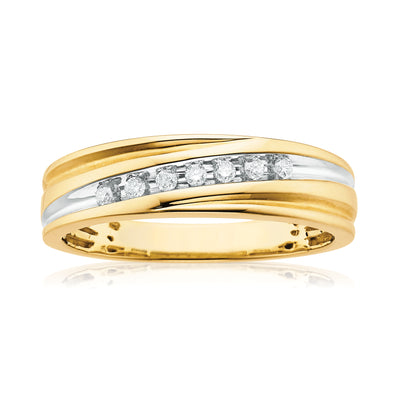 9ct Yellow Gold Round Brilliant Cut with 0.15 CARAT tw of Diamonds  Mens Ring