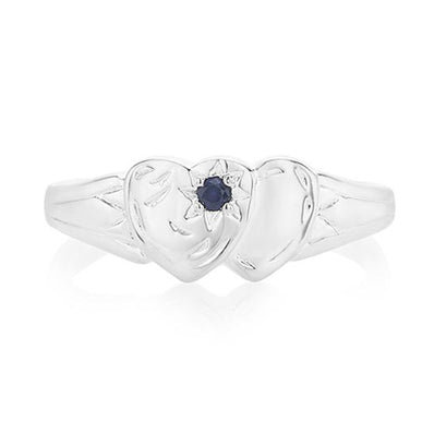 Sterling Silver Round Brilliant Cut Created Sapphire Signet Kids Ring