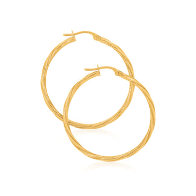 9ct Yellow Gold 30x2 mm Twist  Hoop Earrings
