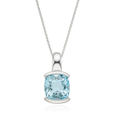 Sterling Silver Cushion Cut Blue Topaz Pendant