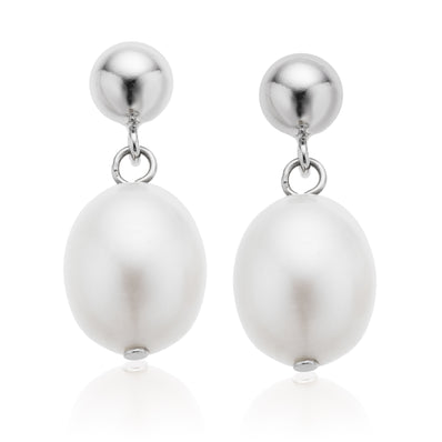 Sterling Silver 8-9mm Fresh Water Pearl Drop Earrings