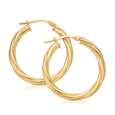 9ct Yellow Gold & Silver-filled 20x4mm Twist Hoop Earrings