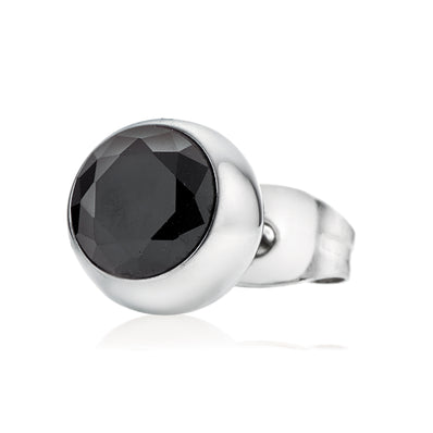 Tensity Stainless Steel Black Cubic Zirconia Single Stud Earring