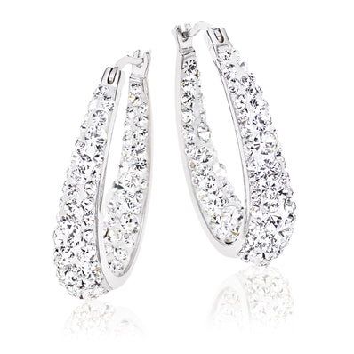 Eclipse Sterling Silver White Austrian Crystals Hoop Earrings