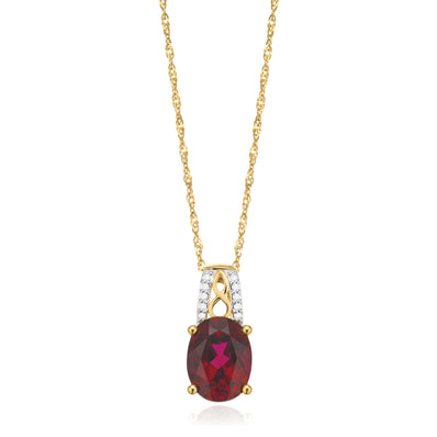 9ct Yellow Gold Oval & Round Brilliant Cut Created Ruby & Diamond Set Pendant