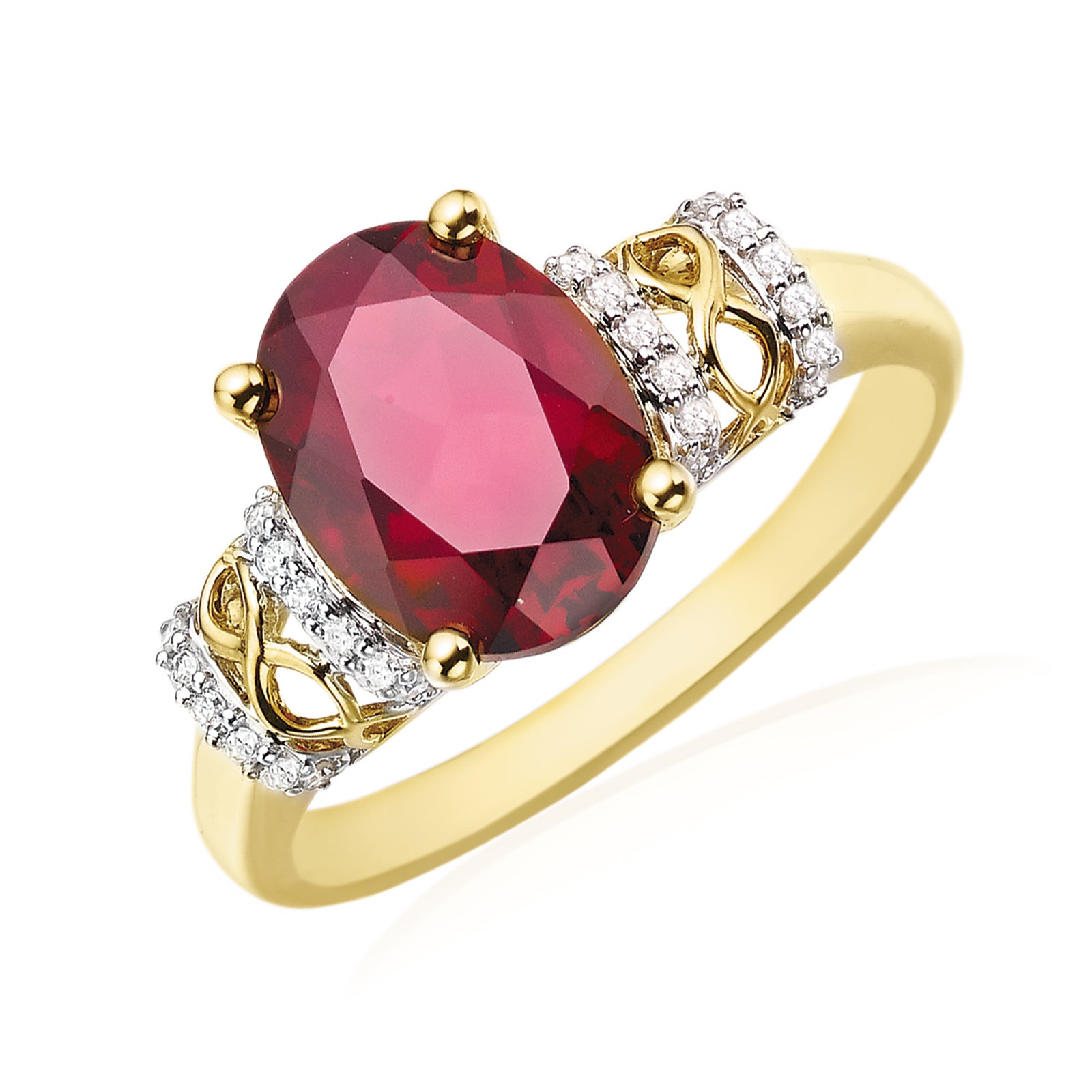 9ct Two Tone Gold Oval Round Brilliant Cut Created Ruby with Ca