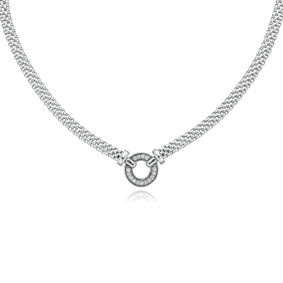 Sterling Silver 45cm Mesh & Cubic Zirconia Circle Necklace