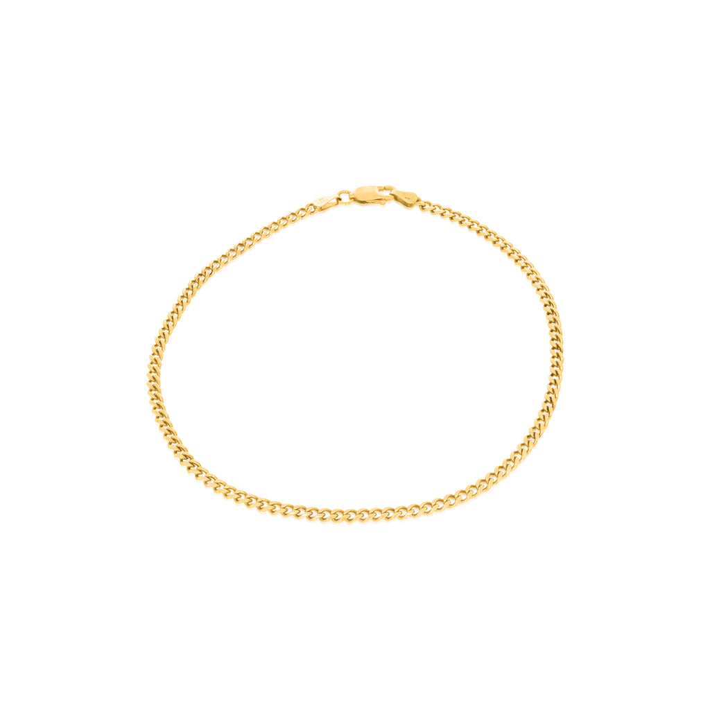 9ct Yellow Gold 25cm Diamond Cut Bevel Curb Anklet