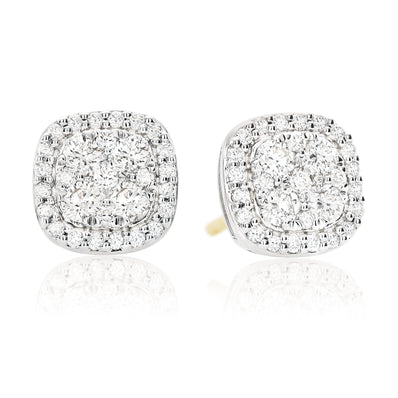9ct Two Tone Gold Round Brilliant Cut with 1/2 CARAT tw of Diamonds Earrings