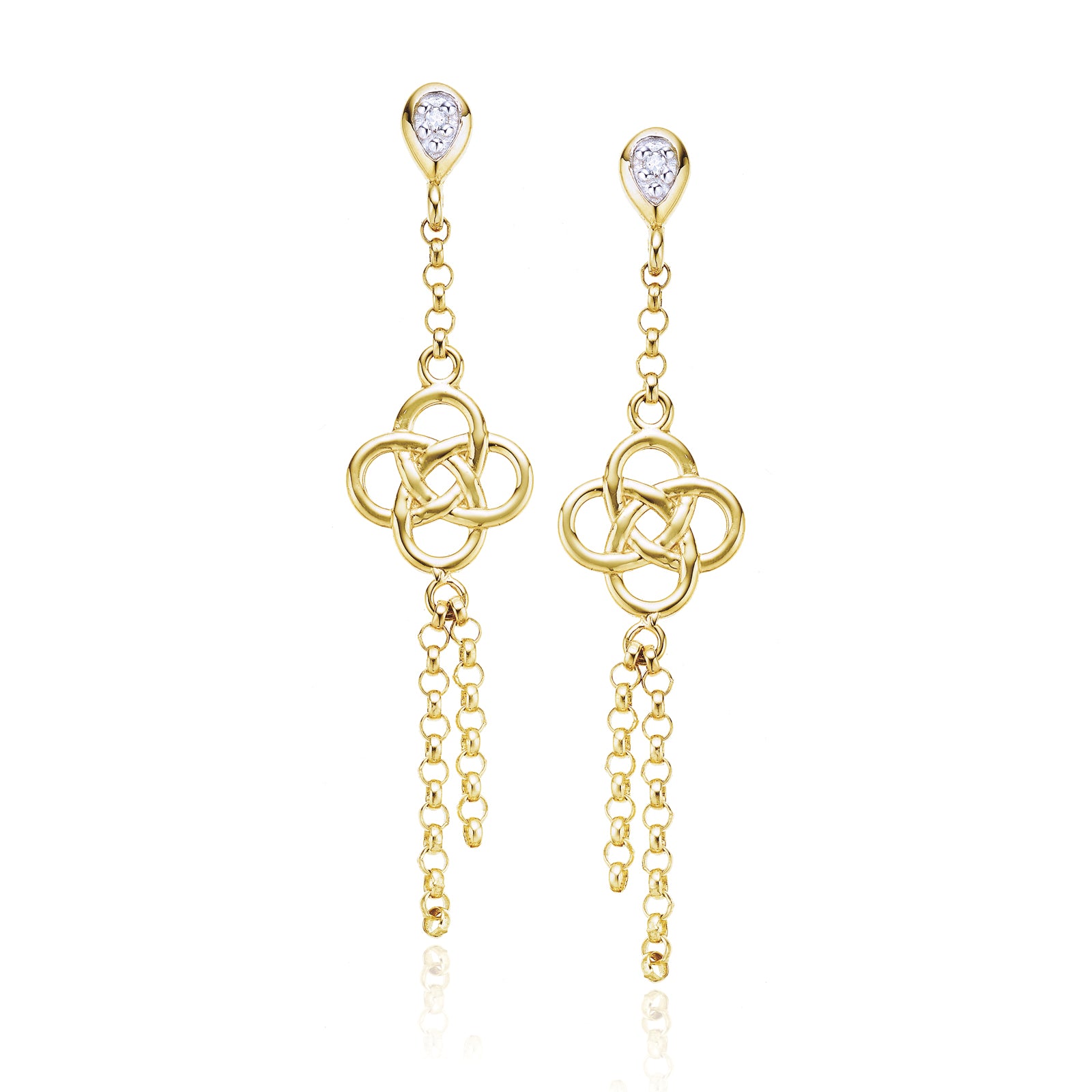 9ct Yellow Gold & Diamond Set Celtic Drop Earrings