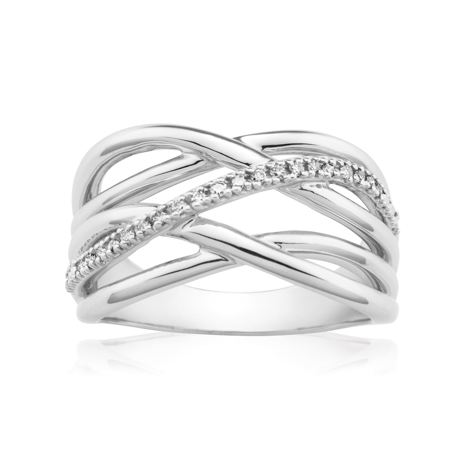 Sterling Silver Round Brilliant Cut with 0.10 CARAT tw of Diamonds Ring