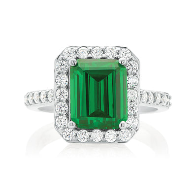 KISS Sterling Silver Emerald & Round Cubic Zirconia Made with Swarovski elements Ring