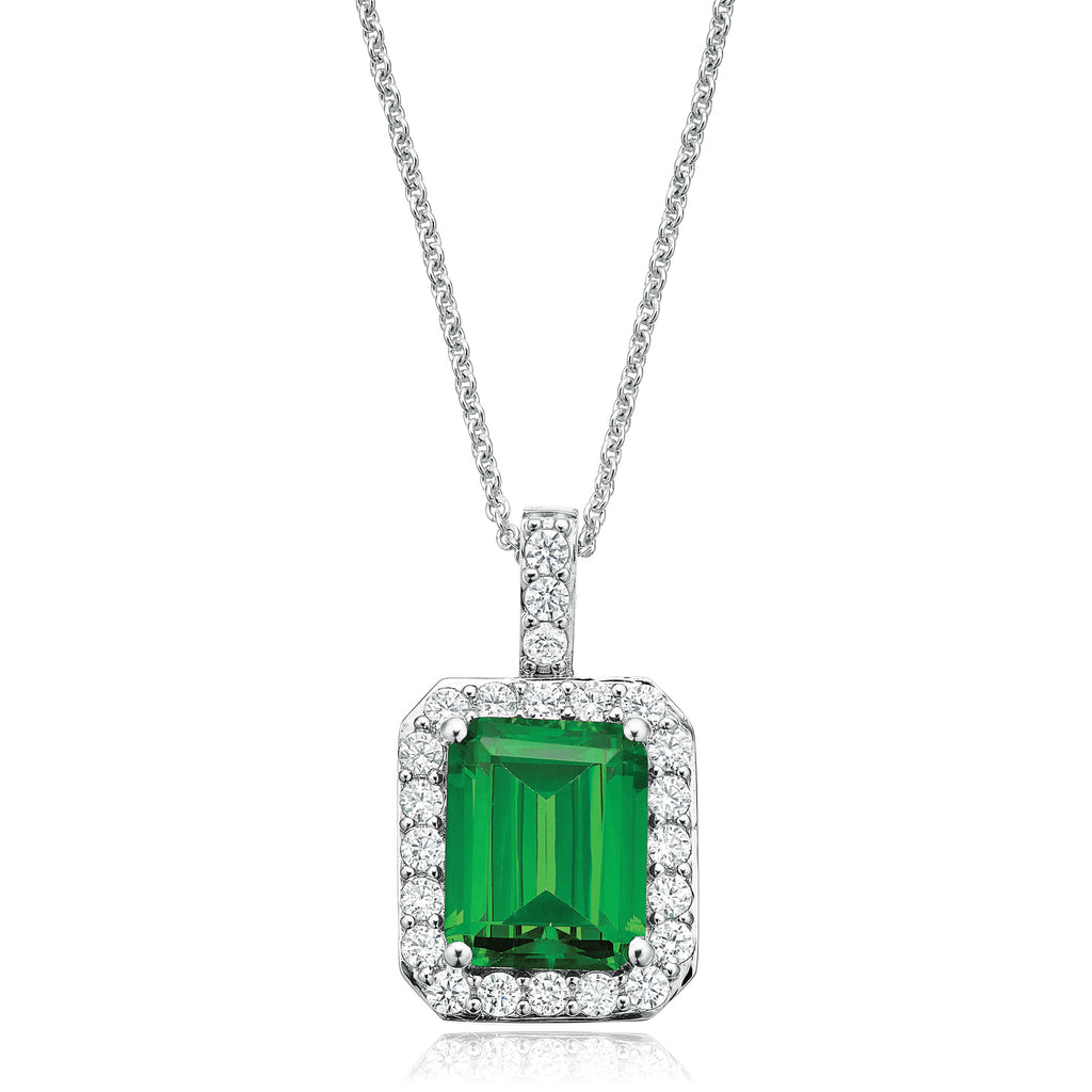 KISS Sterling Silver Emerald & Round Cubic Zirconia Made with Swarovski elements Pendant