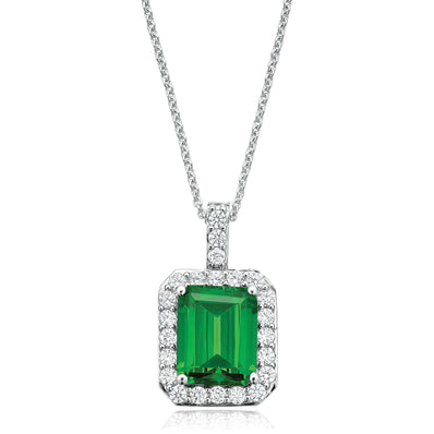KISS Sterling Silver Emerald & Round Cubic Zirconia Made with Swarovski elements Pendant