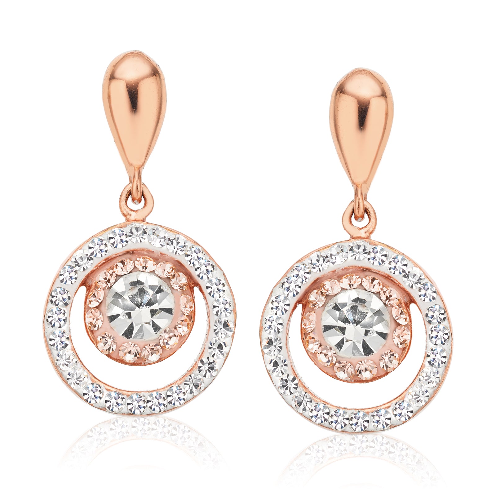 Eclipse Sterling Silver Circle Made with Austrian Crystal Drop Earrings
